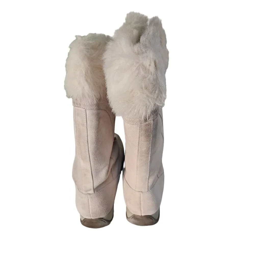 Sporto Cream Suede Faux Fur Lace Up Mid Calf Boots Size 10W